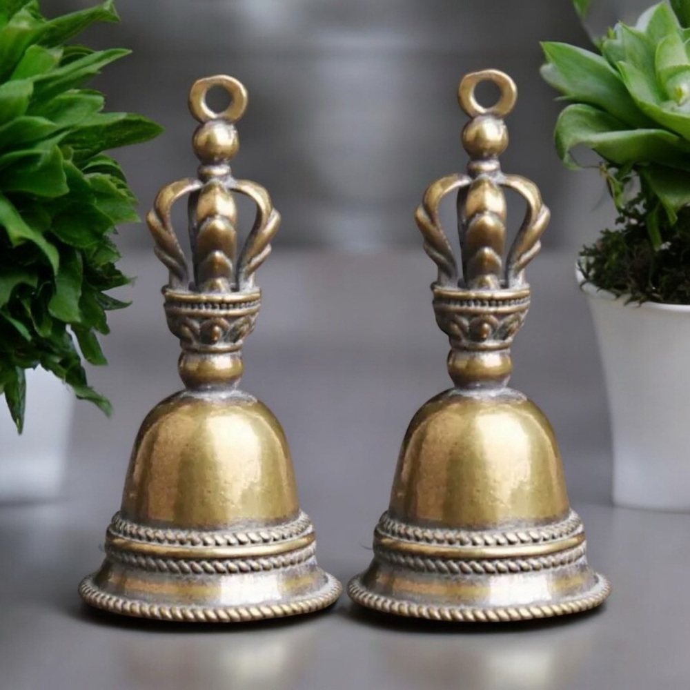 Set Of 2 Vintage Brass Style Bell‎ Retro Design Enchanting Rattle Sound